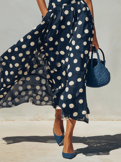 Navy Knit Top And Polka Dot Chiffon Skirt Set